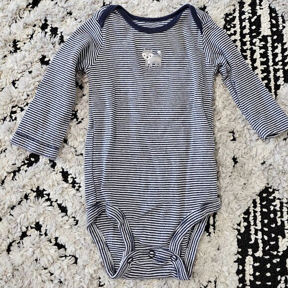Carter's Baby Boy Long Sleeve Navy and White Striped  Bodysuit with Fox 9 Months - Picture 1 of 3